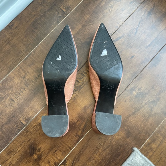 Zara Croc Pink Pointed Toe Mules - Size 40 (9.5) - Picture 8 of 8